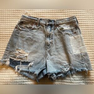 American Eagle Outfitters  Patchwork Distressed Light Blue Denim Shorts